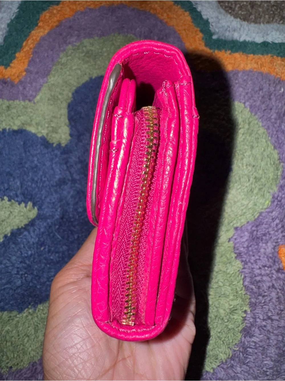 Michael Kors Fuchsia Leather Flap Wallet with Gold Plaque